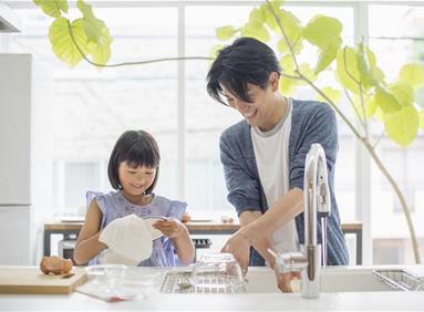 Young family in an energy efficient kitchen