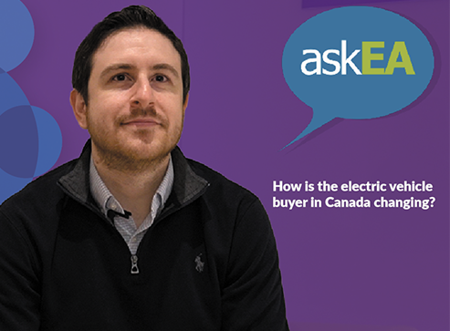 Photo of Vito DeFilippis with question bubble that reads "How is the electric vehicle buyer in Canada changing?"