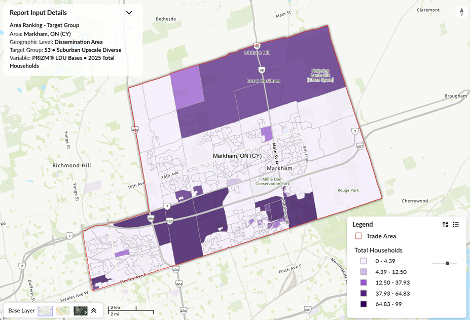 Area map showing Census Tract area profile in London CSD