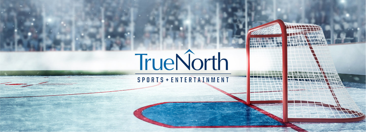 Hockey arena with True North Sports and Entertainment logo in the centre of the image