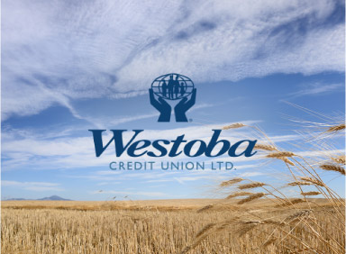 Image of prairies field and sky with Westoba logo in the centre of image