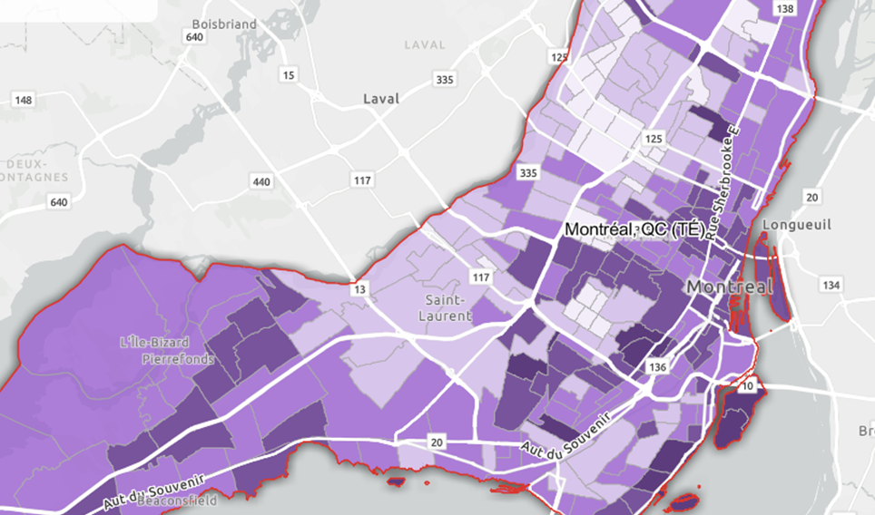 Canadian Behavioural Data Map showing location of Quick Service Restaurants