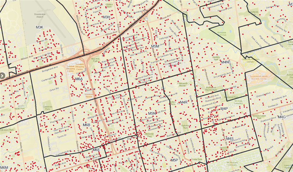 CAN map of Geographic Data showing FSA Codes Boundaries