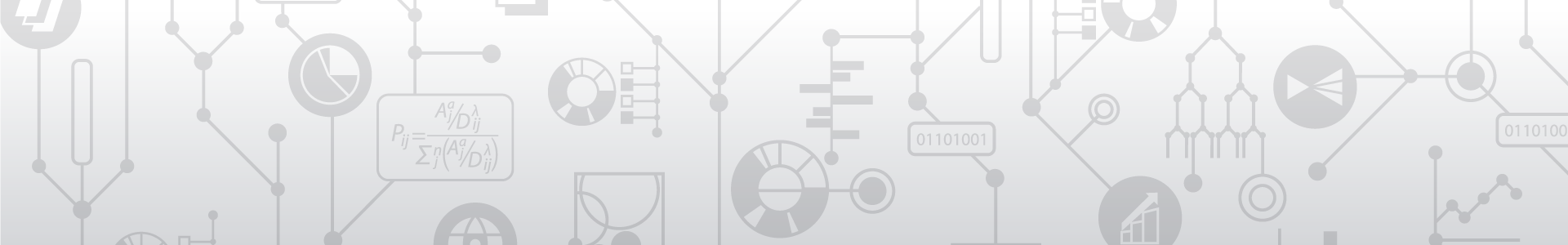 Grey illustrated banner of data charts and network icons used as a page header