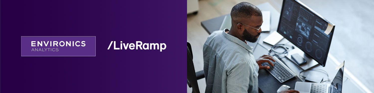 Webinar banner with Environics Analytics and LiveRamp logos beside a person at a computer