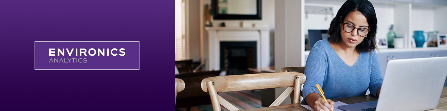 Webinar banner with the Environics Analytics logo beside a person with glasses working on a laptop