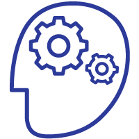 outlined icon of human head with gears inside