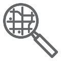 Magnifying glass icon focused on street map