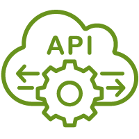 Icon of a cloud with a gear and acronym API