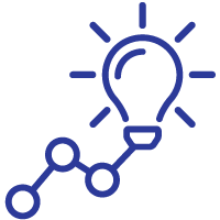 Icon of a line graph ending in a lightbulb, representing informed decisions