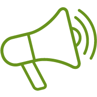Icon of a green megaphone amplifying sound, representing messaging
