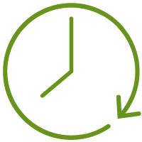 Icon of a clock circled by clockwise arrow