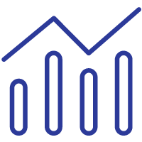 Icon of a bar graph with an upward trend line