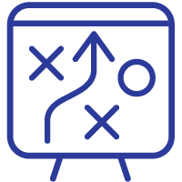 Icon of a strategy board with arrows and X and O marks, representing planning