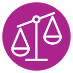 Icon of balance scales in a purple circle representing WealthCare leverage