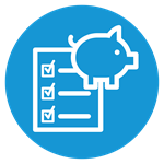 Icon of a piggy bank and checklist on a blue background