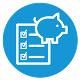 Icon of a piggy bank and checklist on blue background