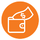 Icon of a wallet with a bill going into it in an orange circle