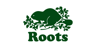Roots logo, a beaver emblem above the word Roots in green