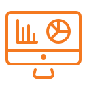 Icon of a computer monitor showing charts and data analytics