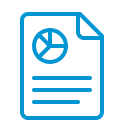 Icon of a document with a pie chart, used to represent reports and data