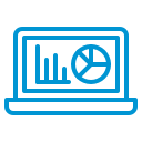 Icon of a laptop displaying charts, representing data analytics