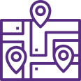 Icon of a map with location pins representing robust mapping