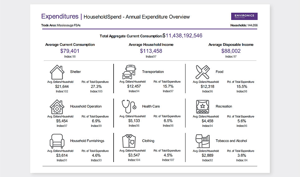 SPOTLIGHT report sample showing household expenditures