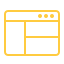 Icon of a three-panel layout with an orange outline