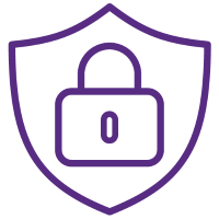 Outline icon of a lock inside a shield