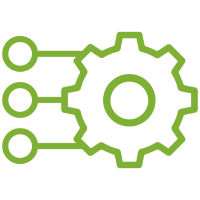 Outline icon of a gear connected to dots