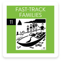 PRIZM segment card 11, Fast-Track Families, a green card with an illustration of a family