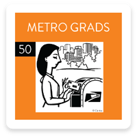 PRIZM Premier segment card 50, Metro Grads, with an illustration of a person at a desk