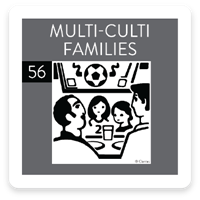 PRIZM segment card 56, Multi-Culti Families: gray card with an illustration of a family in a car
