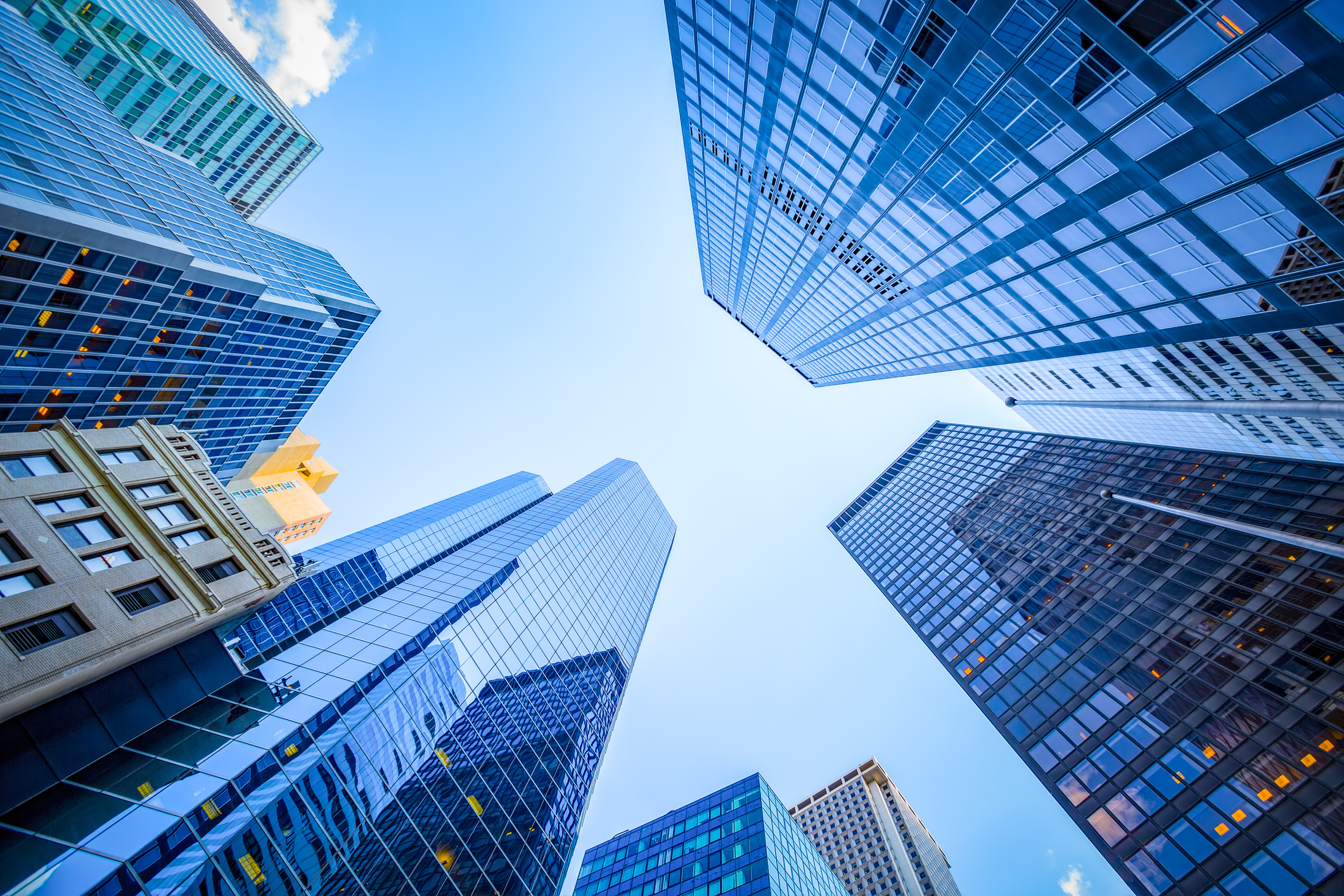 Buildings upward view in financial district