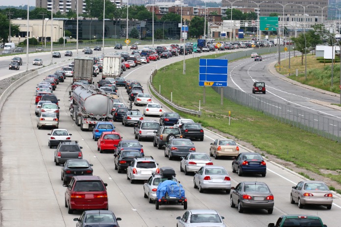 Cars stuck in heavy traffic on a multi-lane highway