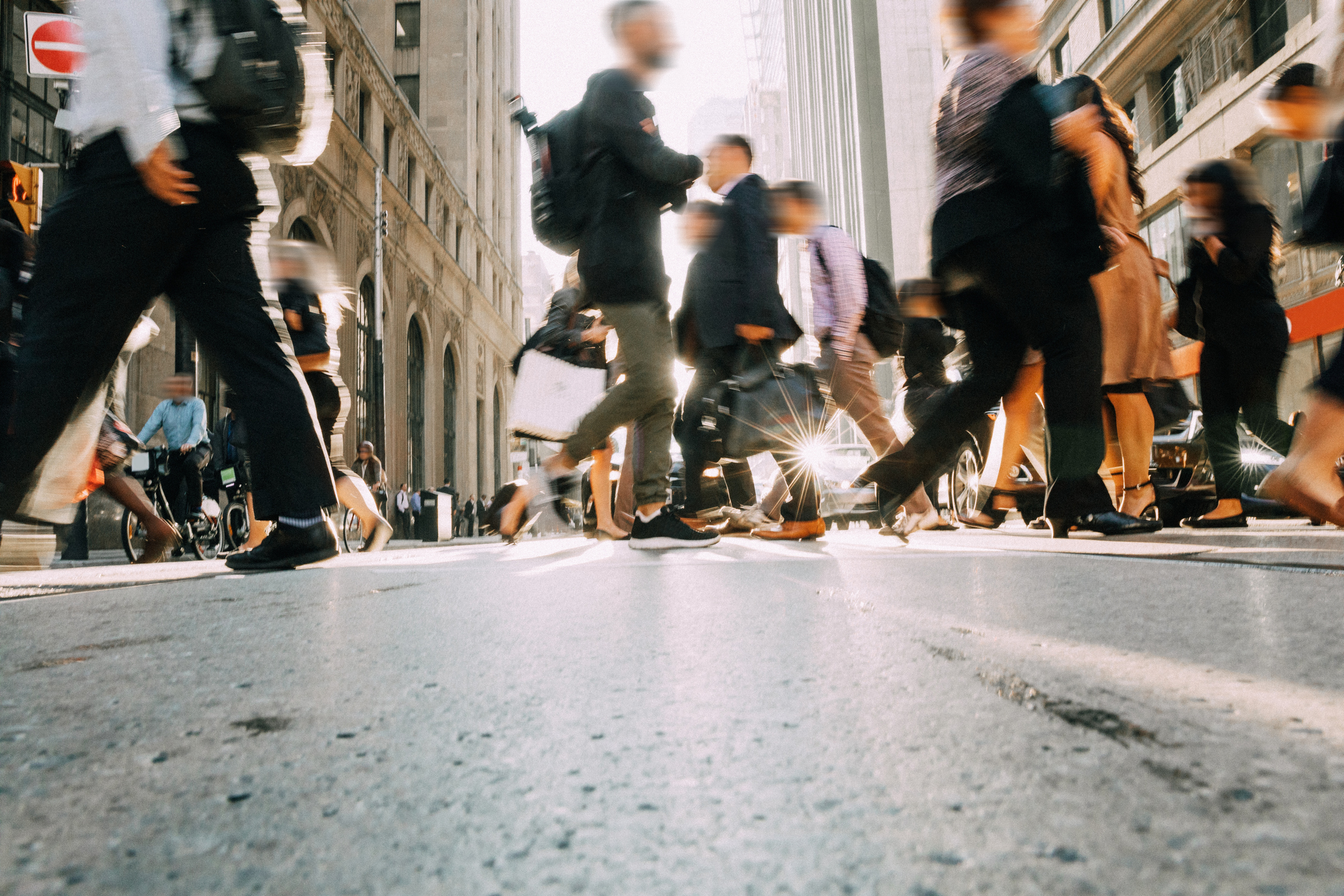 Crowded street in downtown at rush hour
