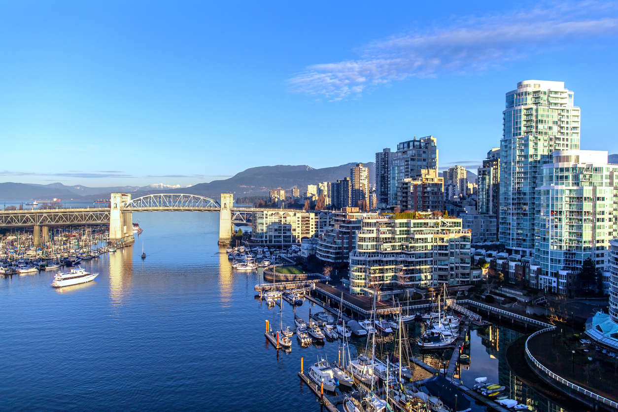 False Creek marina view from Granville street bridge in downtown Vancouver