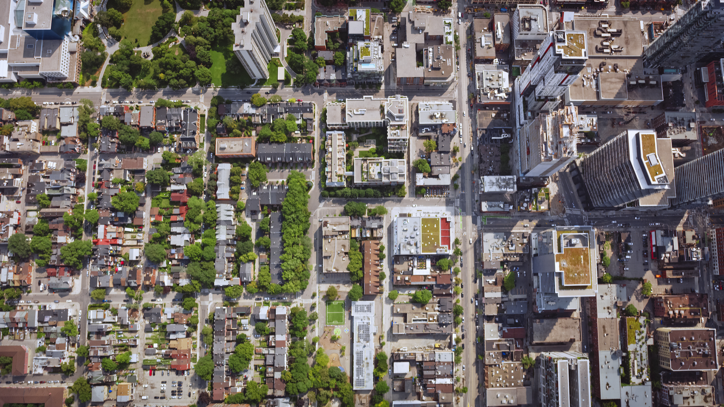 Overhead view of cityscape
