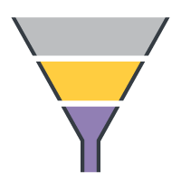 Icon of a three-colour funnel representing B2B segments