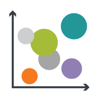 Icon of coloured circles of different sizes plotted on a chart